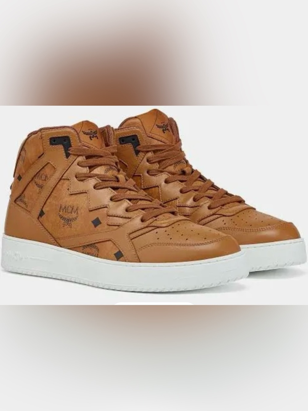 MCM Visetos Monogram Canvas High-Top Sneaker with Italian Calf Leather Trim